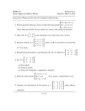 Problem Set No. 2 for Math 122 - Mathematics 122 - Problem Set# 2nd ...
