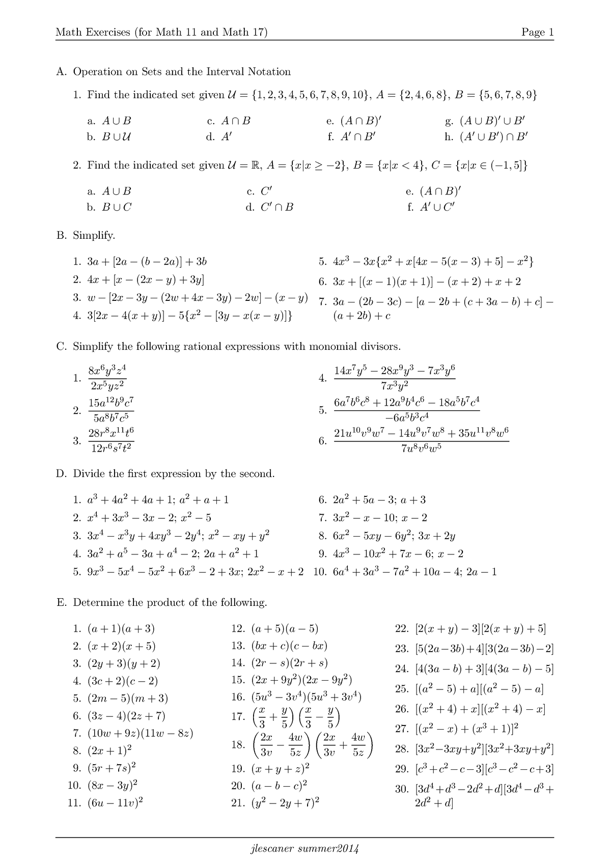 Toaz Gjoahsshksoappkjajbavsgzzgz A Operation On Sets And The Interval Notation Find The Studocu