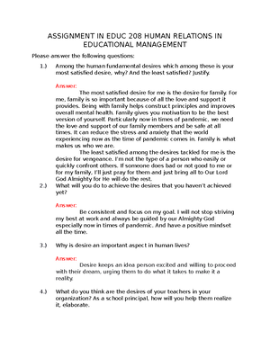 Assignment IN Human Relations IN Educational ZYRA T. Zamora ...