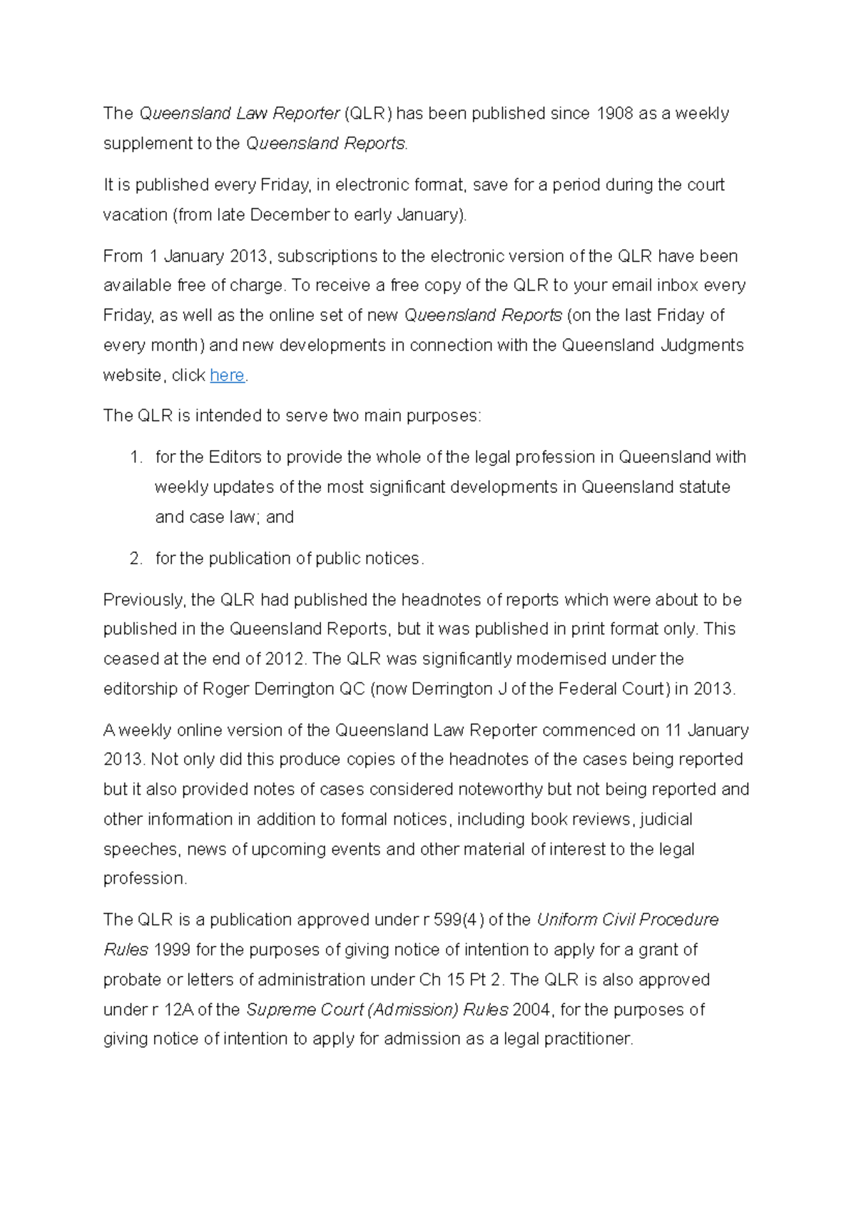 Y AP - Great notes - The Queensland Law Reporter (QLR) has been ...