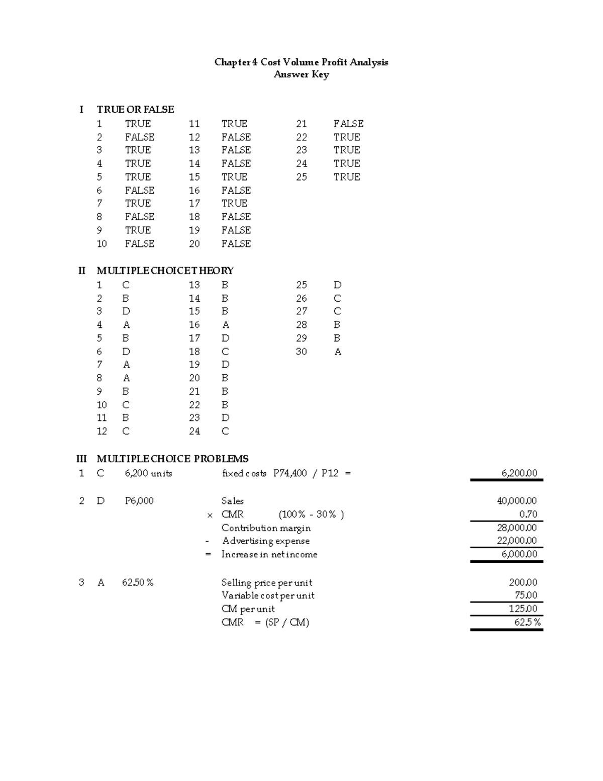 04 Cost Volume Profit Analysis KEY - Bachelor of Science in Accountancy ...