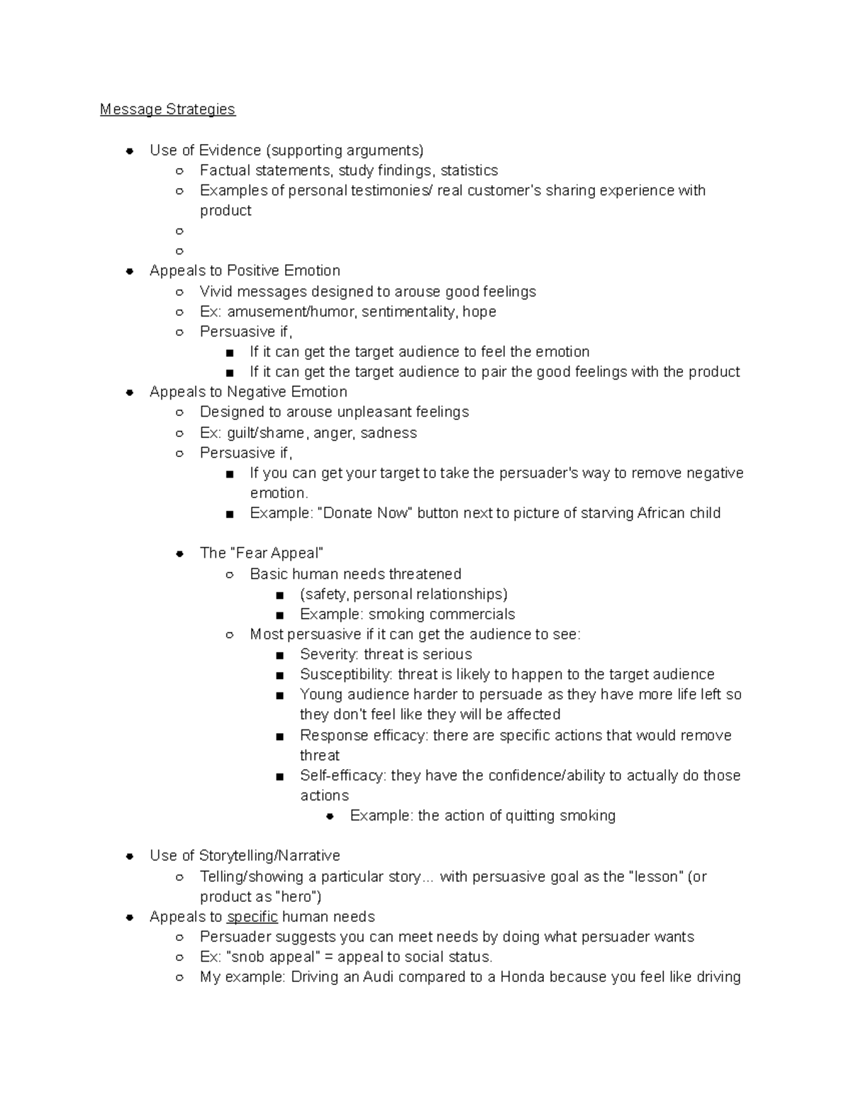 Comm Persuasion Notes - Professor Mullin - Message Strategies Use of ...
