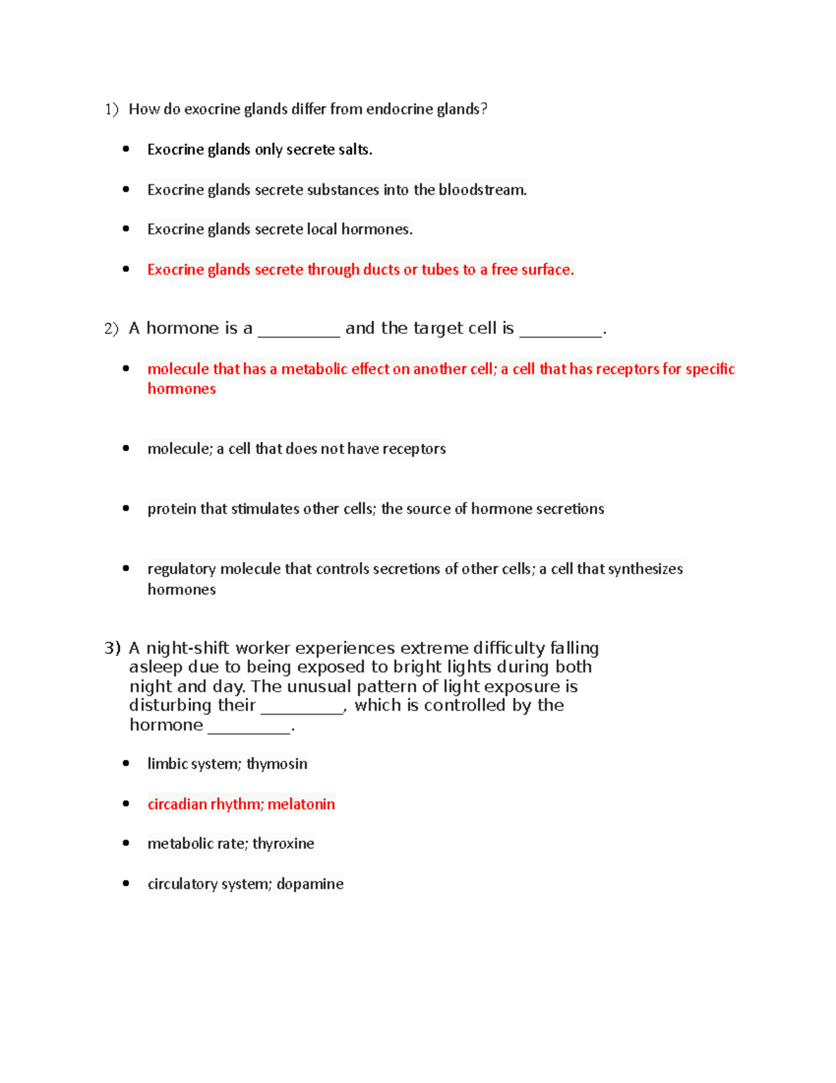 Ch. 13 Endocrine Quiz Assignment - How do exocrine glands differ from ...