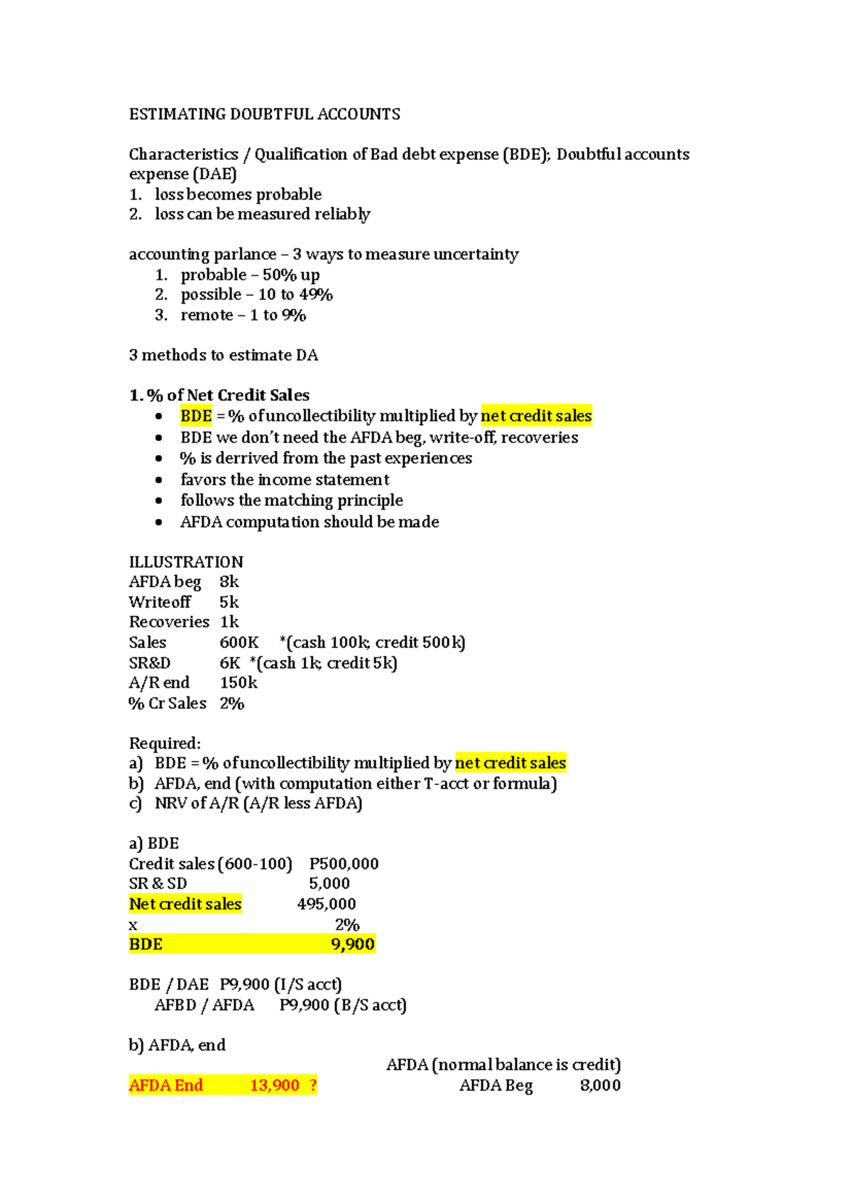 A1-1 Estimating Doubtful ACC - ESTIMATING DOUBTFUL ACCOUNTS ...