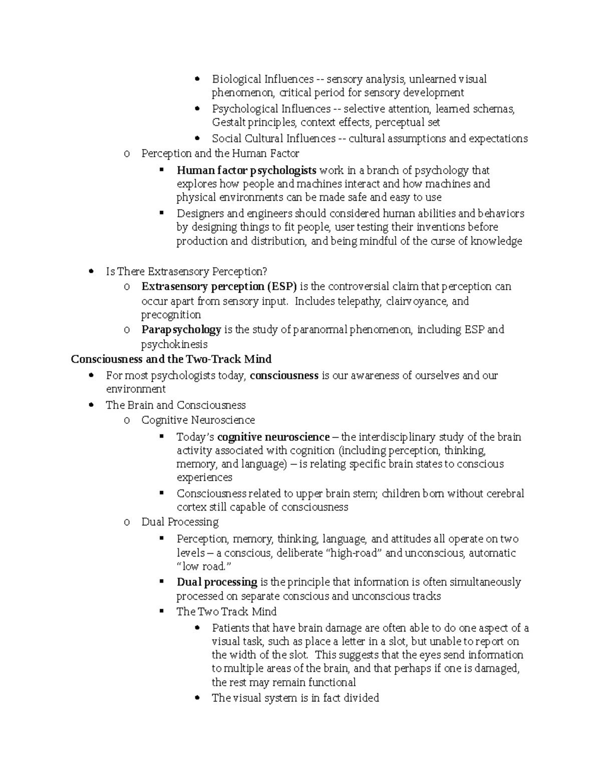 Psy1101 Course Notes -13 - Biological Influences - Sensory Analysis ...