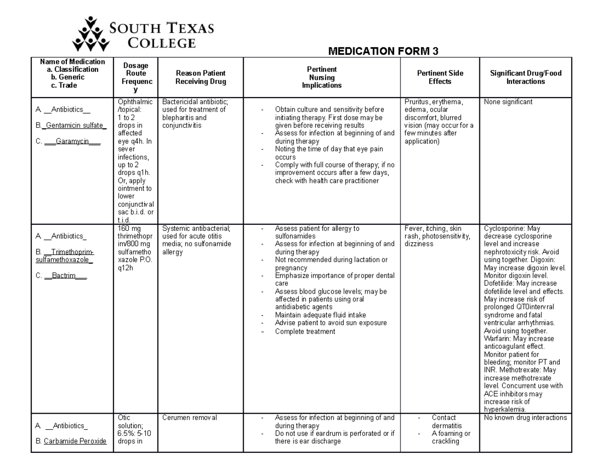 Medication form 3 - MEDICATION FORM 3 Name of Medication a ...