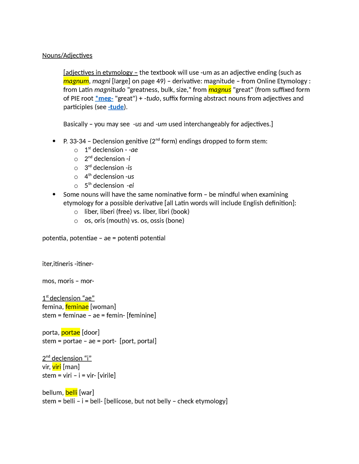 CLA110 3 Chapter 3 Latin Stems Nouns Adjectives adjectives in