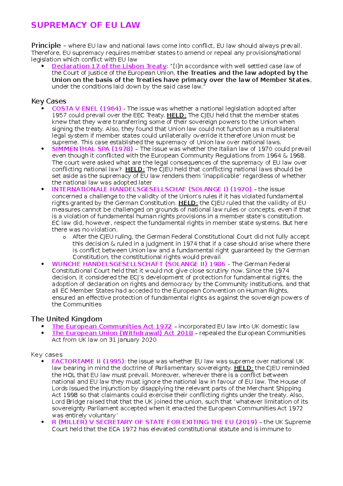 Supremacy Eu Law Definition