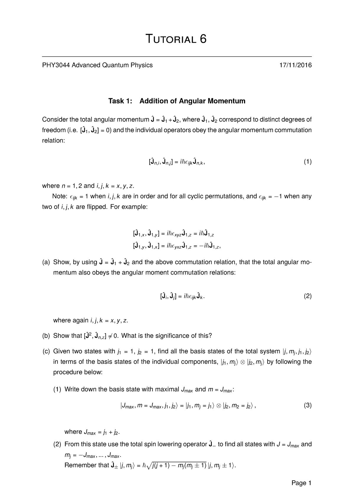 Angular Momenta Addition And Identical Particles Week 6 Q/A - Tutorial ...