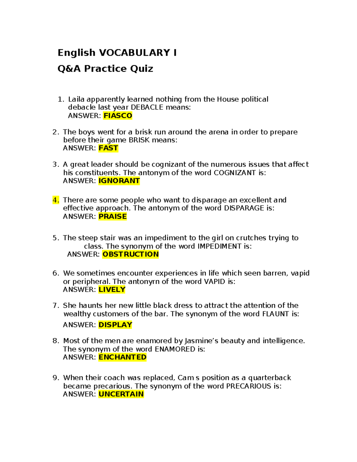 9581760 1 english-vocabulary-i-q-a-practice-quiz - English VOCABULARY I ...