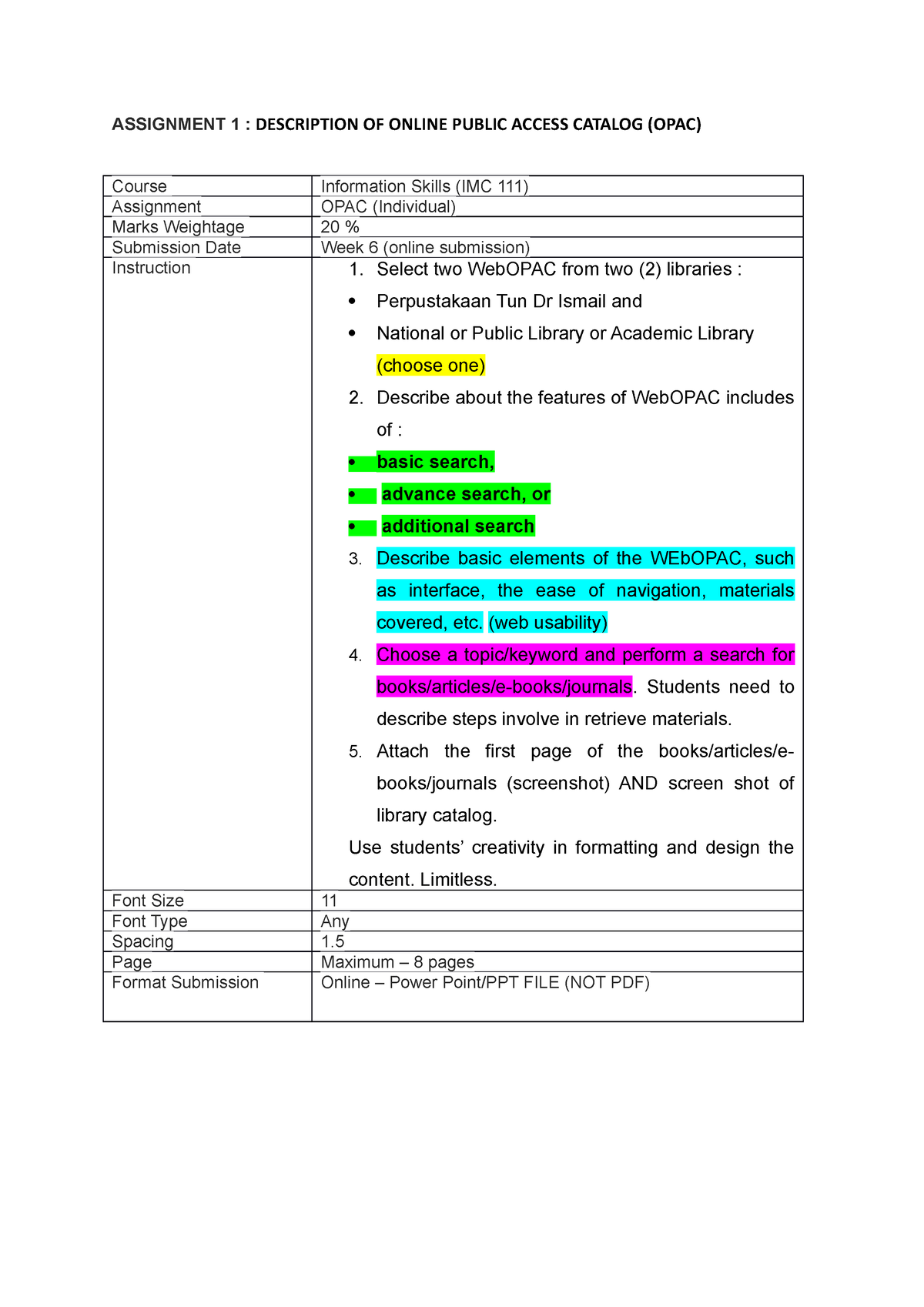 Assignment 1 - OPAC - OPAC library - Introduction to Information Skills ...