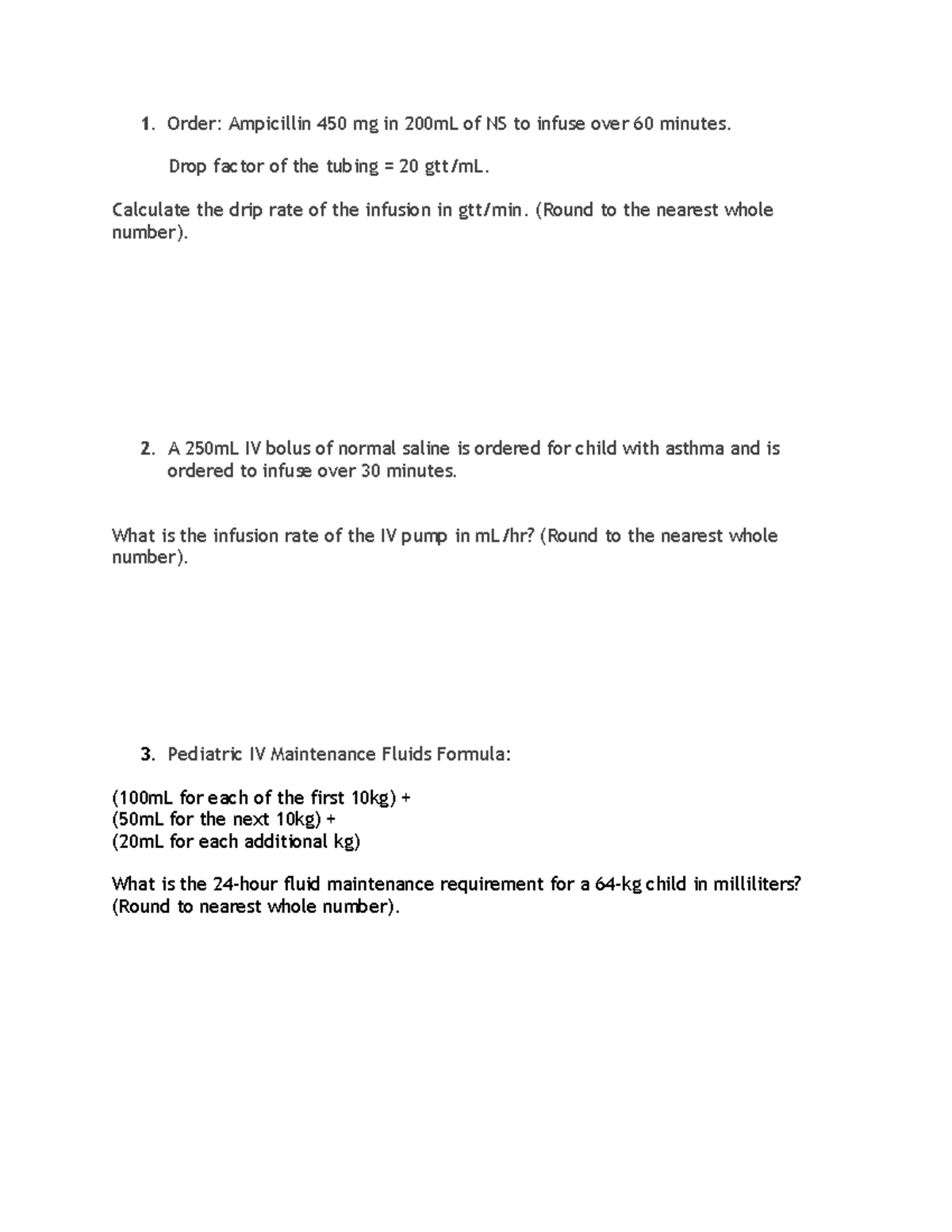 Math Final Practice - study - Order: Ampicillin 450 mg in 200mL of NS ...