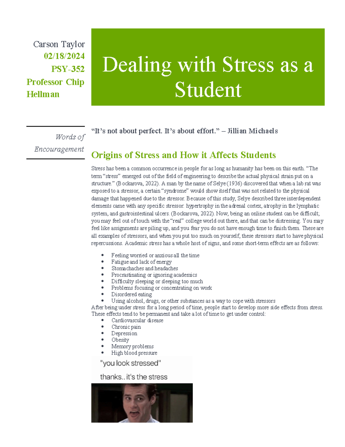 Stress - It’s about effort.” – Jillian Michaels Origins of Stress and ...