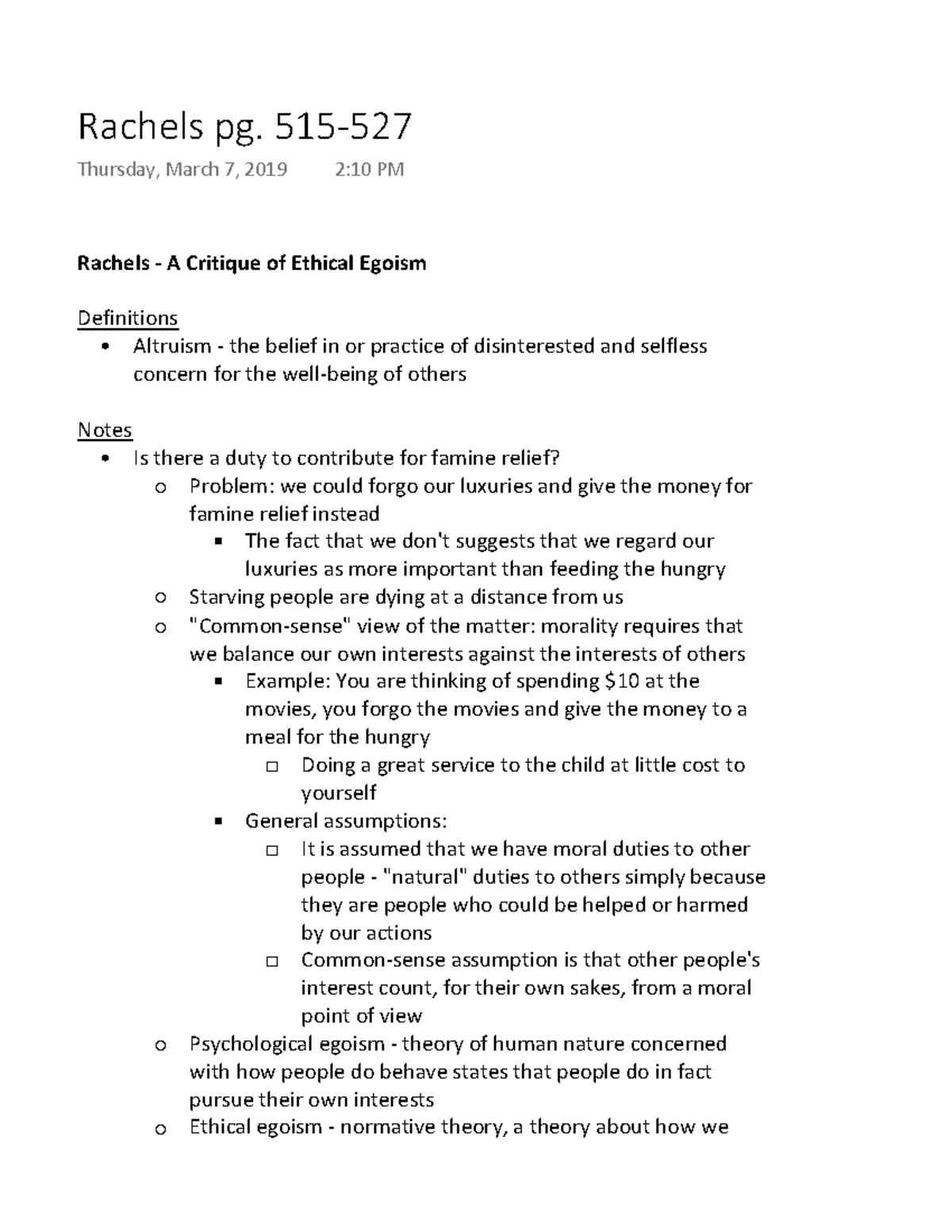 Rachels pg. 515527 Summary The Moral Life an Introductory Reader