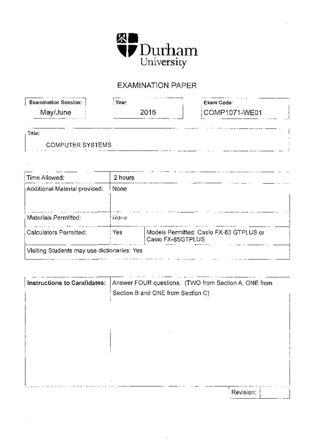 Level 1 Computer Systems COMP1071WE01 (1) - •• ,,Durham University ...