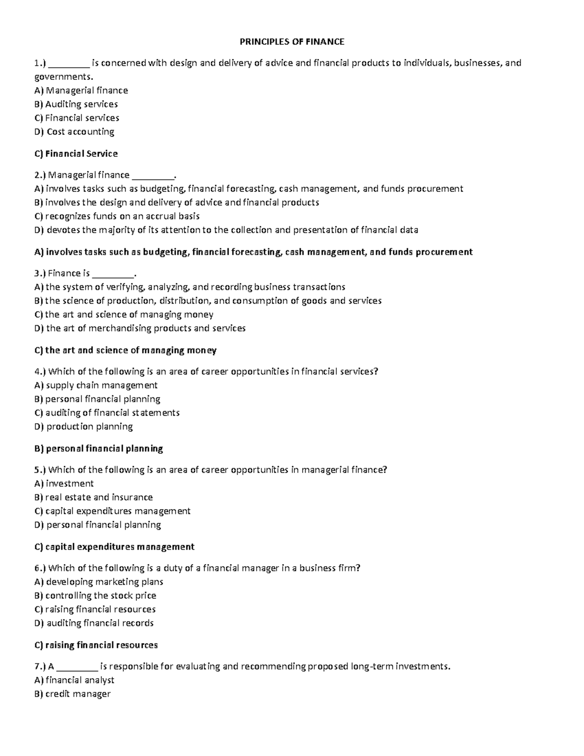 Principles of Finance (Financial Management Subject) PRINCIPLES OF