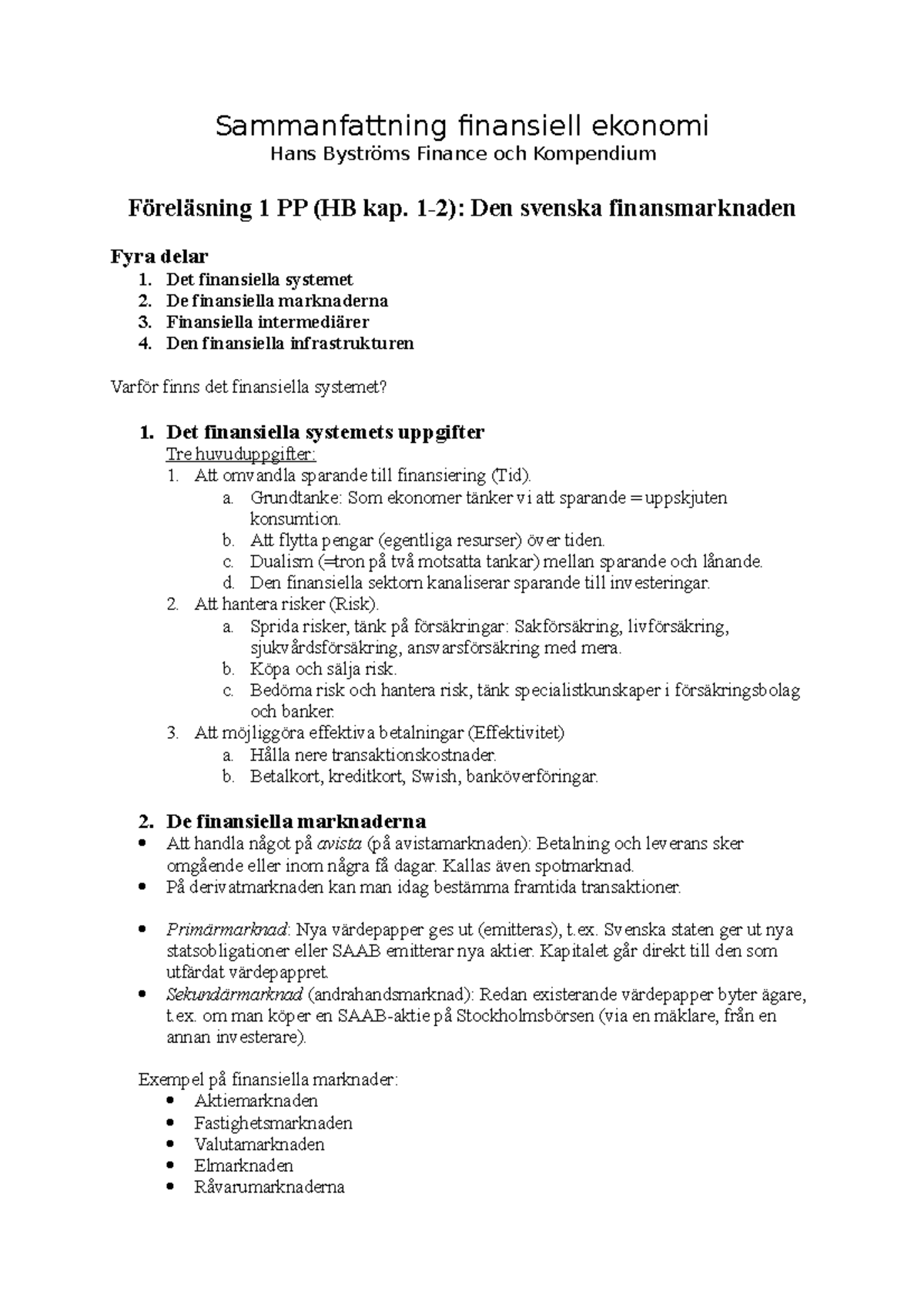 NEKA12 Finansiell Ekonomi Egen Sammanfattning - Sammanfattning ...