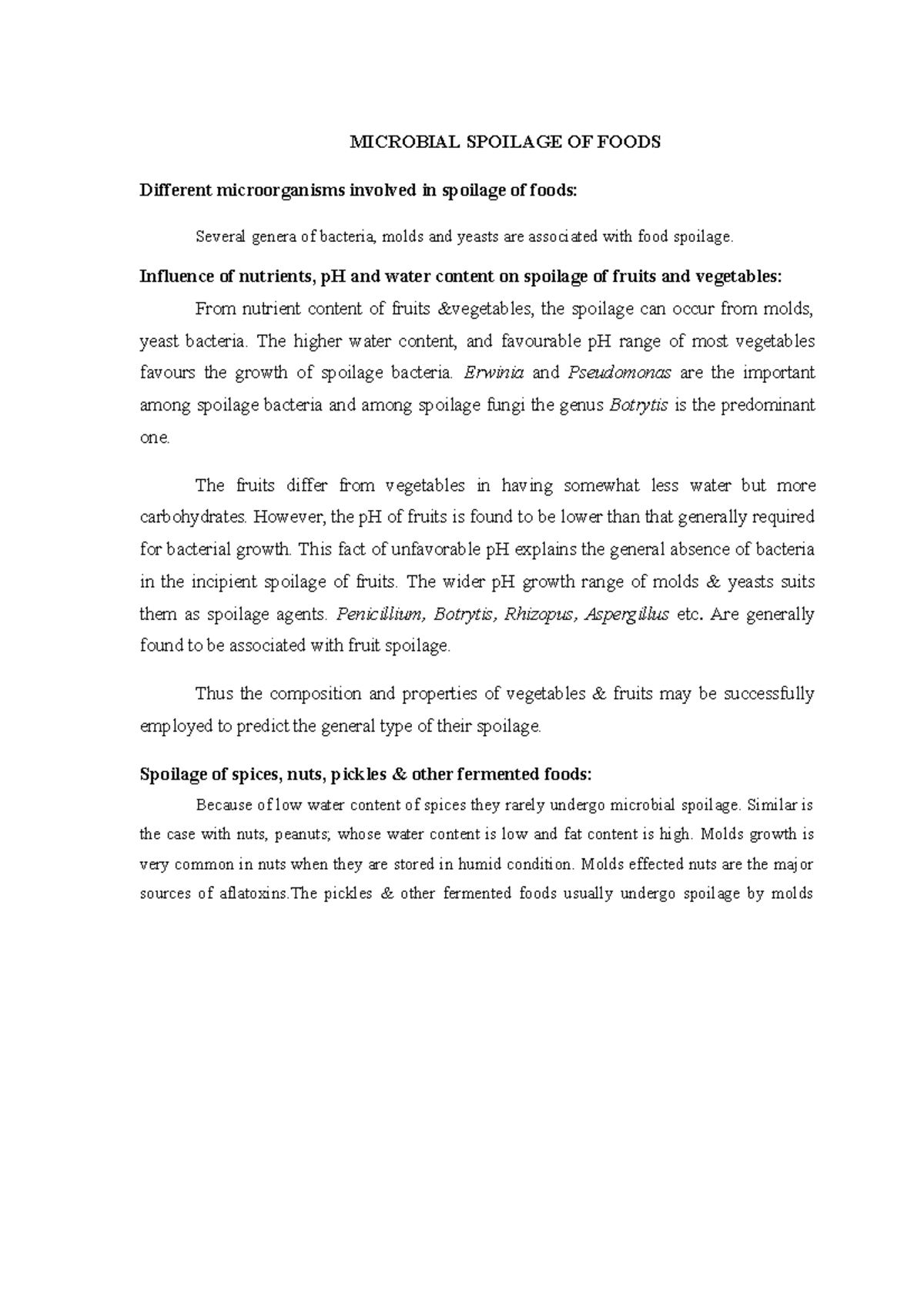 Microbial Spoilage OF Foods FOOD Preservation Industrial Microbiology