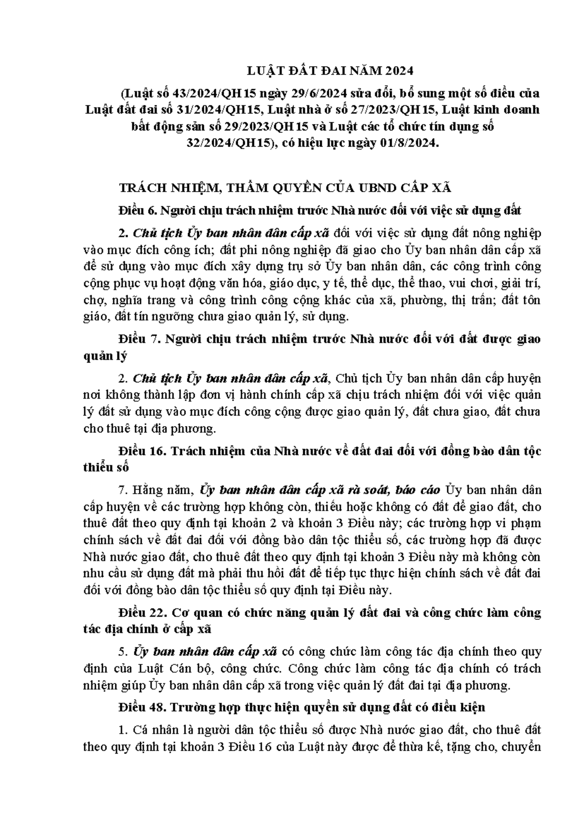 10.THAM Quyen-CAP XA - Luật đât đai - LUẬT ĐẤT ĐAI NĂM 2024 (Luật Số 43 ...