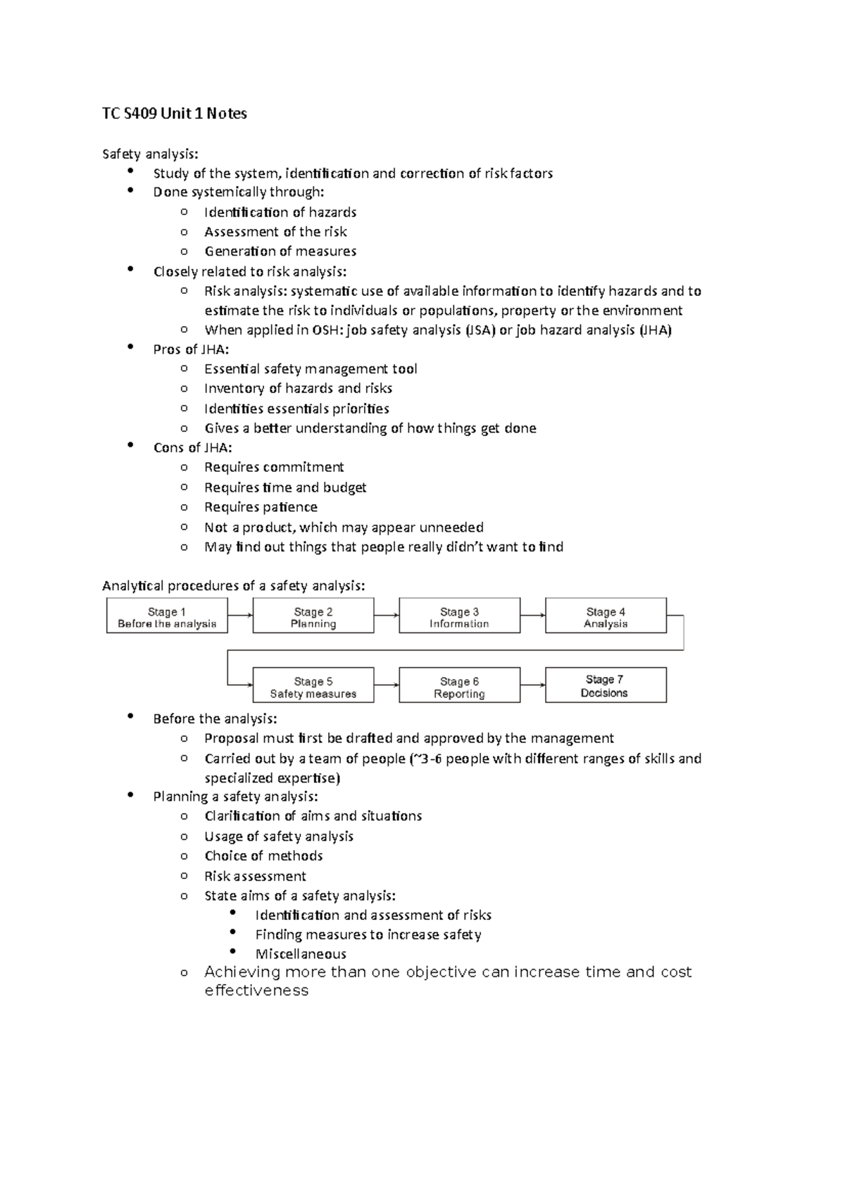 TC S409 Unit 1 Notes - TC S409 Unit 1 Notes Safety analysis: Study of ...