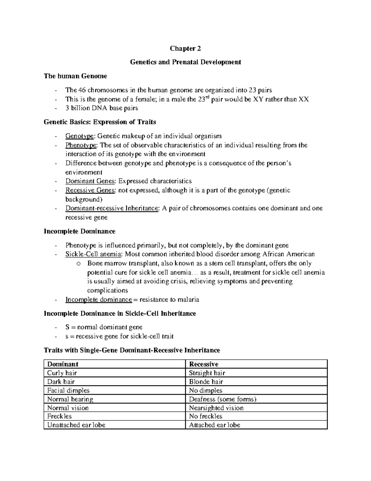 PSYC 306 Chapter 2 Notes - Chapter 2 Genetics and Prenatal Development ...