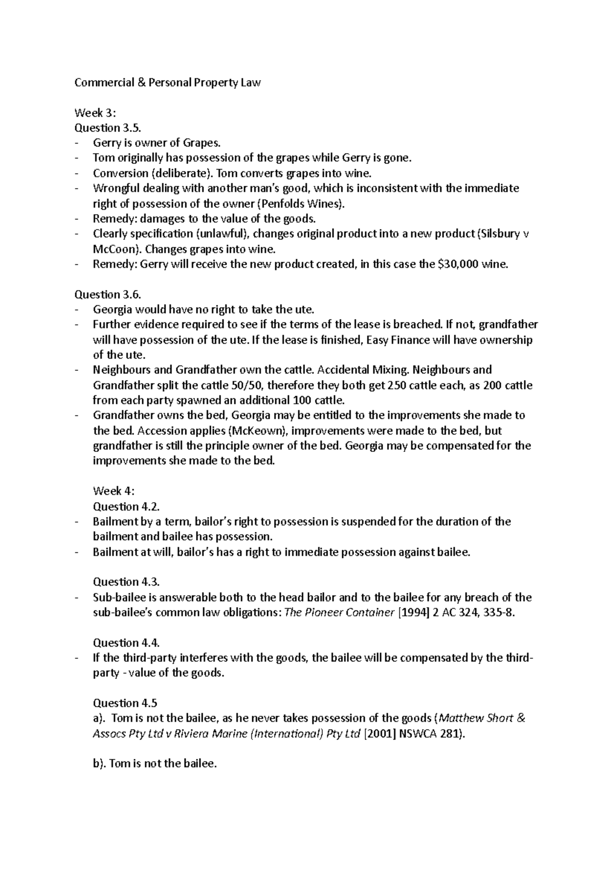 Commercial and Personal Property Notes Commercial & Personal Property