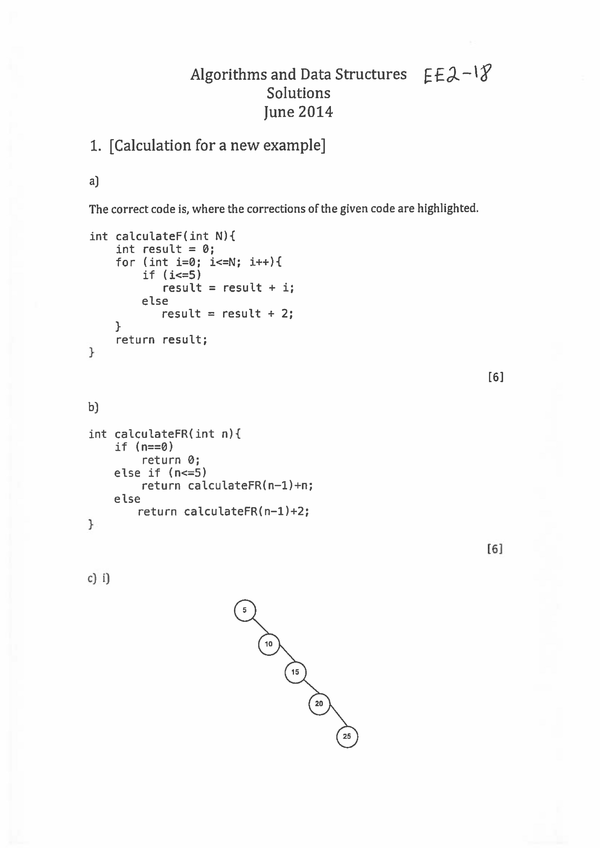 Exam 2014, Answers - Algorithms And Data Structures Solutions June 2014 ...