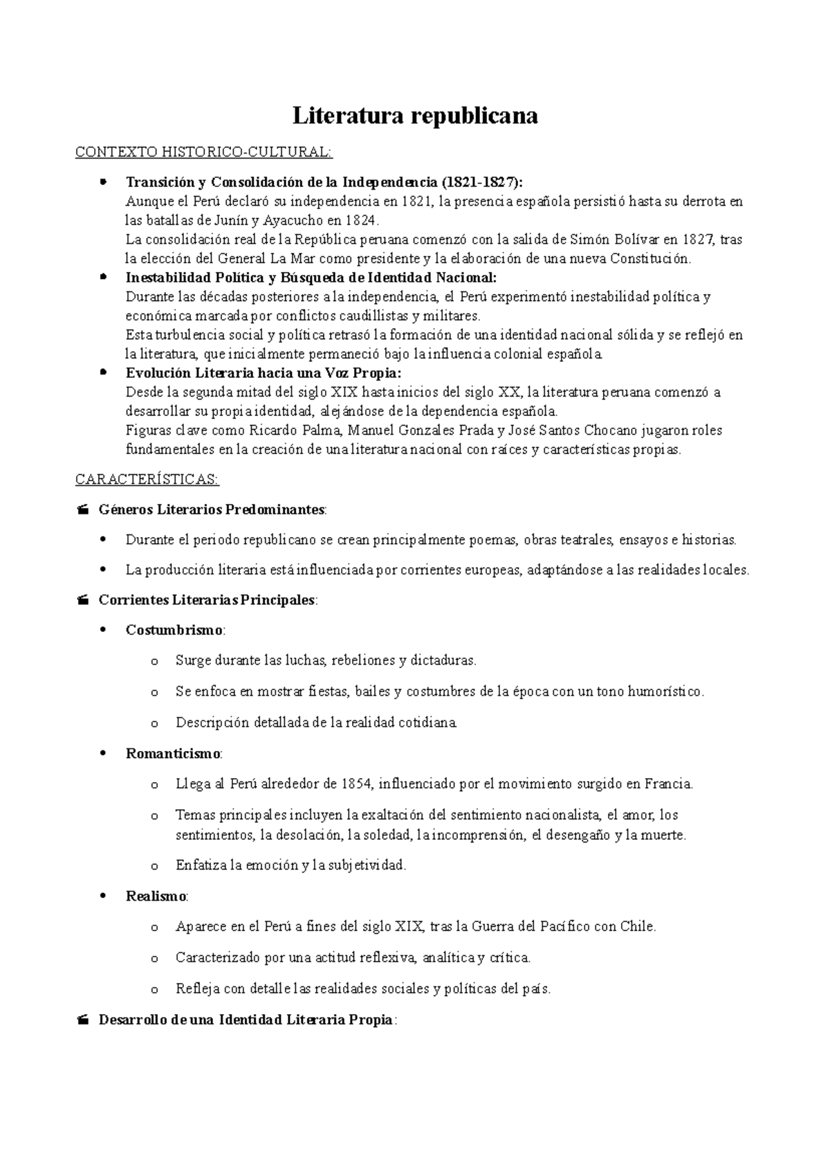 Literatura republicana - Literatura republicana CONTEXTO HISTORICO ...