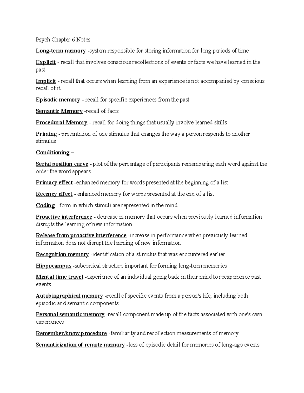 Psych Chapter 6 Notes - Psych Chapter 6 Notes Long-term memory -system ...