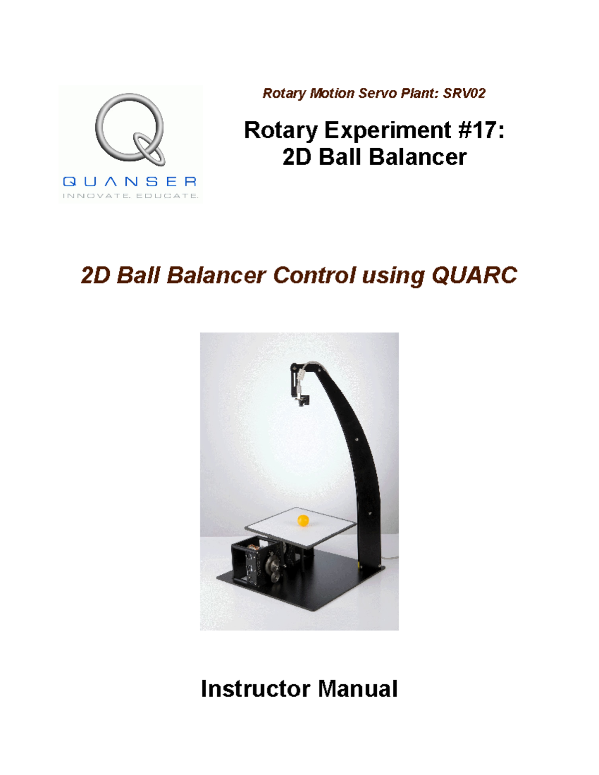 56 2D Ball Balancer Control Instructor Manual Rotary Motion Servo