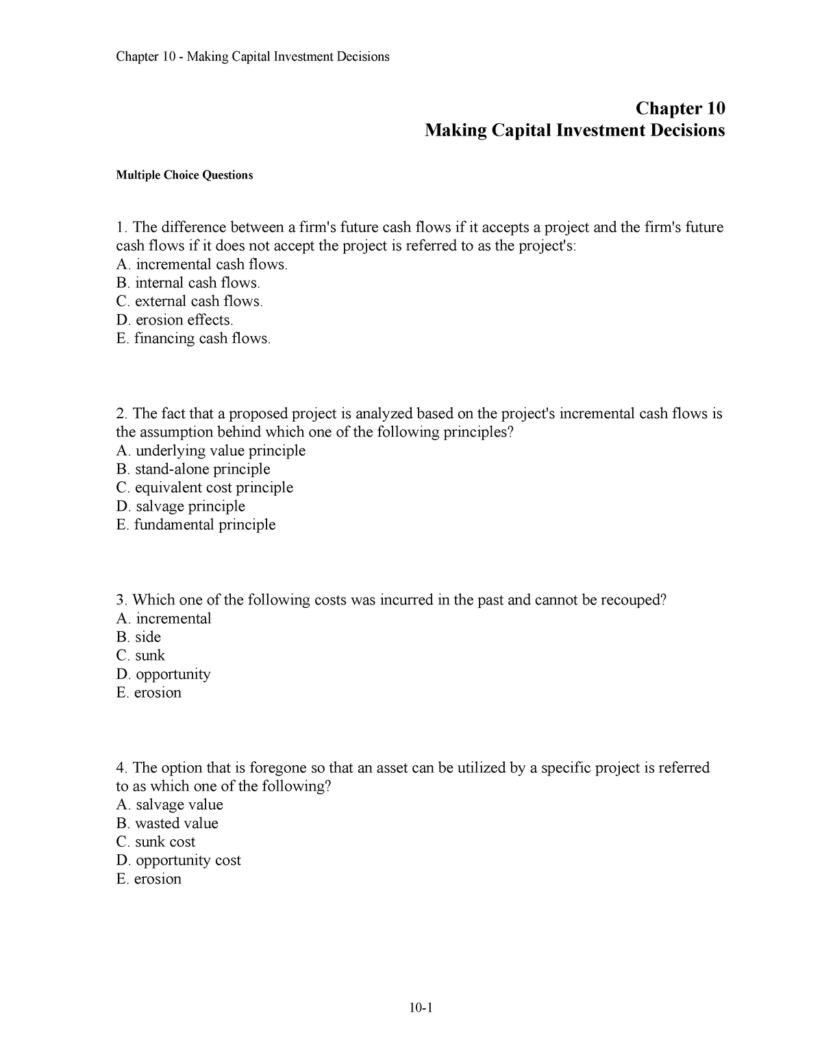 Chap010 - Chapter 10 Test Bank - Chapter 10 Making Capital Investment ...