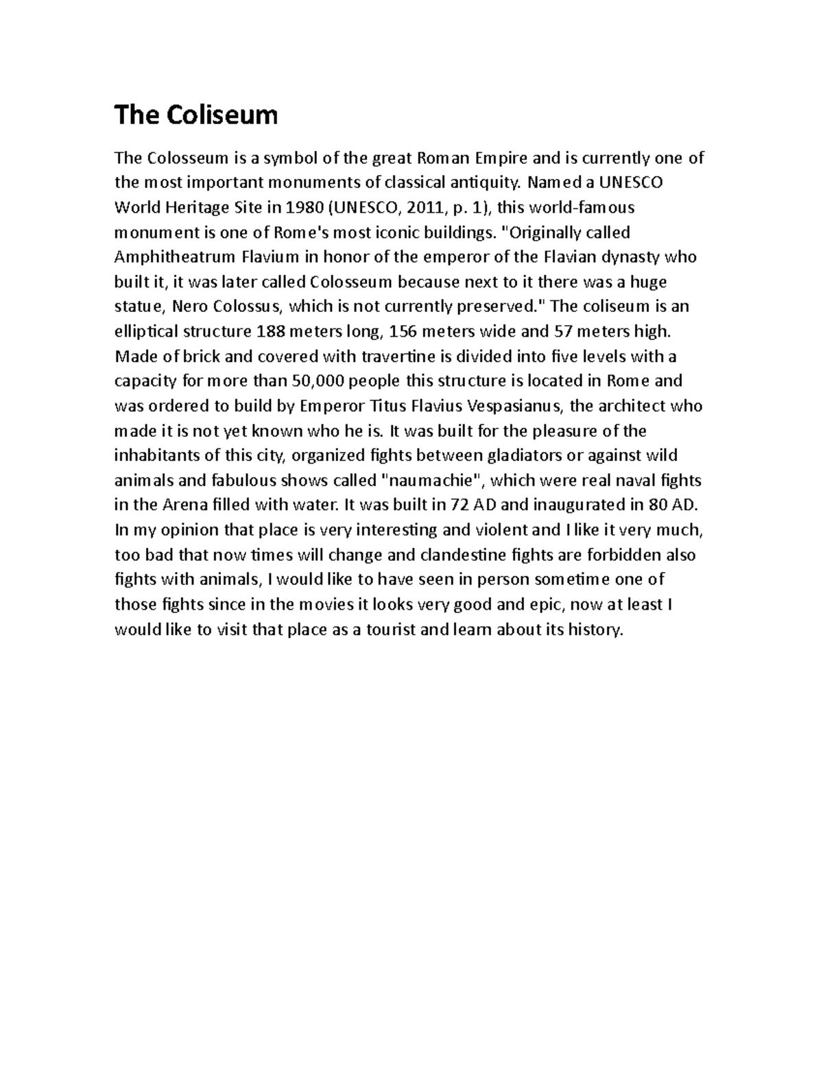 The Coliseum - Actividad de física - The Coliseum The Colosseum is a ...