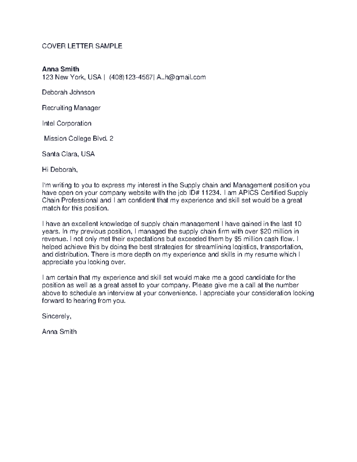 Example Cover Letter and Resume for Comm - COVER LETTER SAMPLE Anna ...