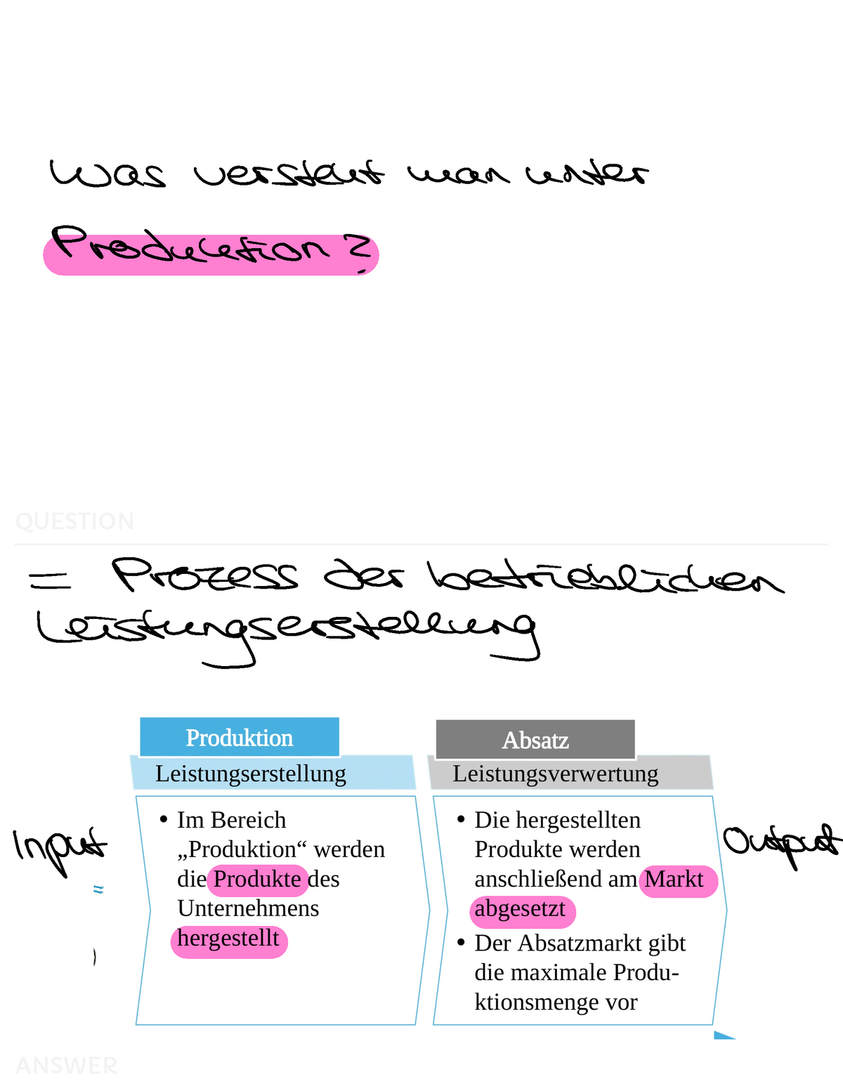 BWL A.4 Produktion Lernkarteien - QUESTION Was Versteht Man Unter ...