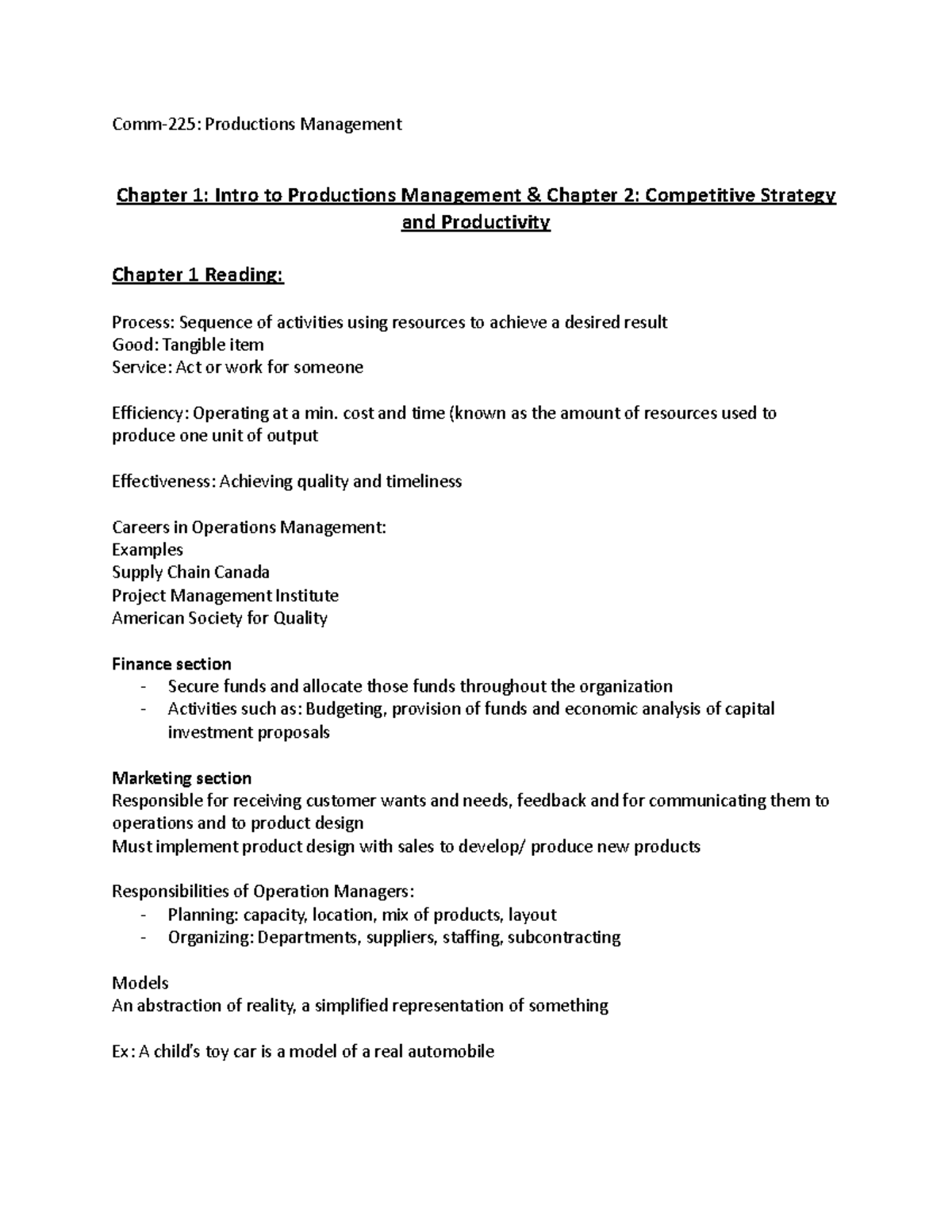 CHapter 1-2 - notes - Comm-225: Productions Management Chapter 1: Intro ...