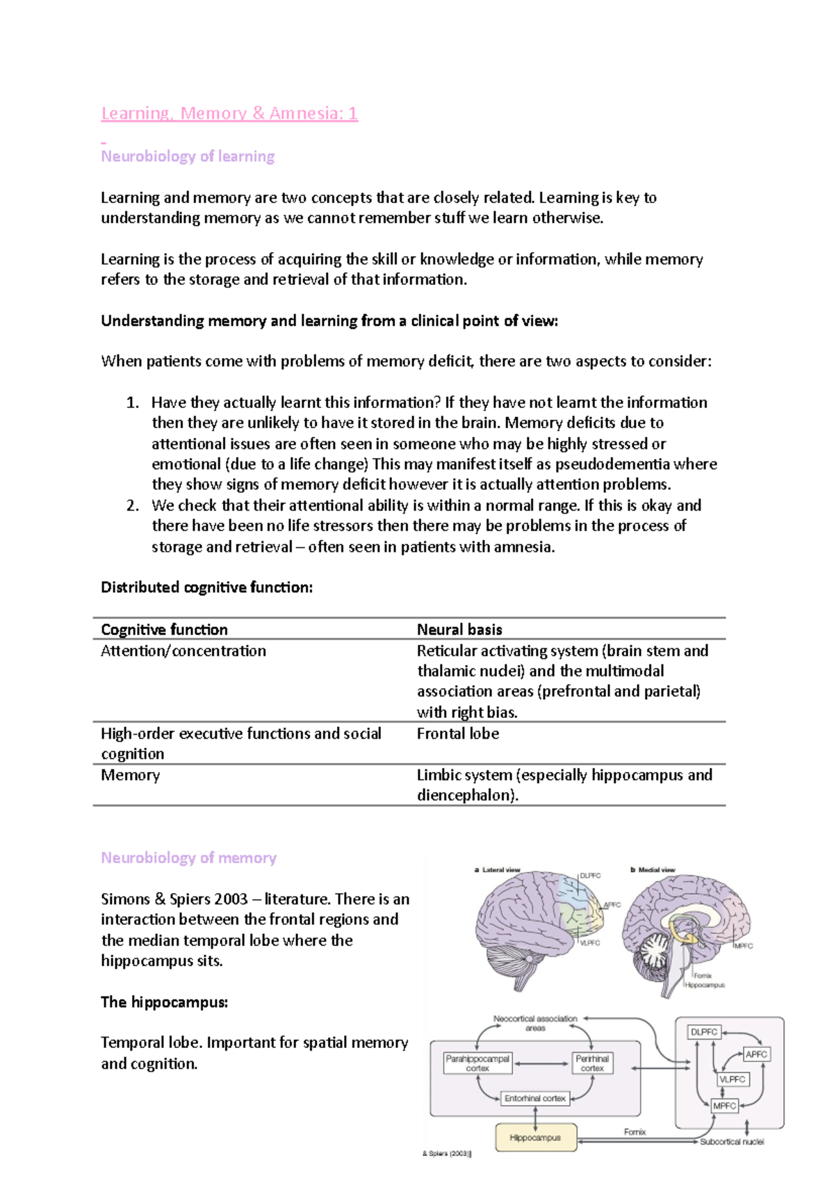 Learning Memory And Amnesia 1 Learning Memory Amnesia 1 Learning Memory And Amnesia 1 Learning Memory Amnesia 1