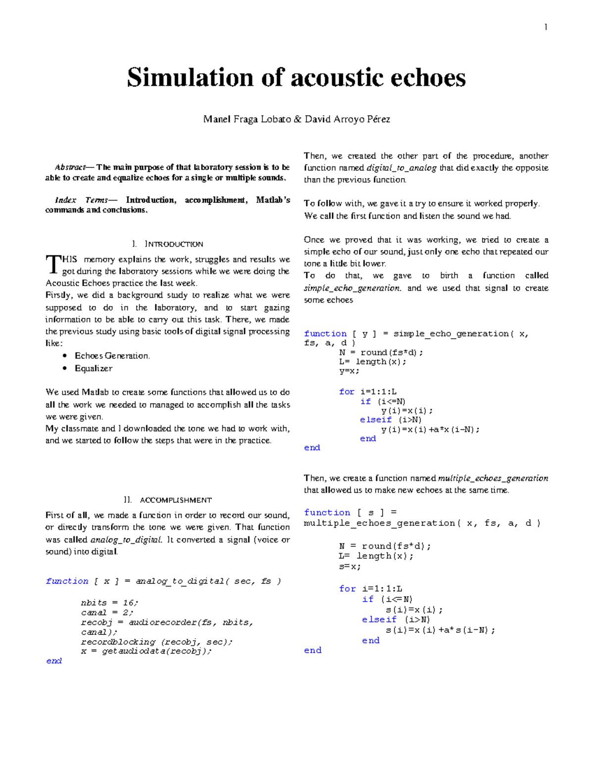 Simulation of acoustic echoes - Index Introduction, commands and ...
