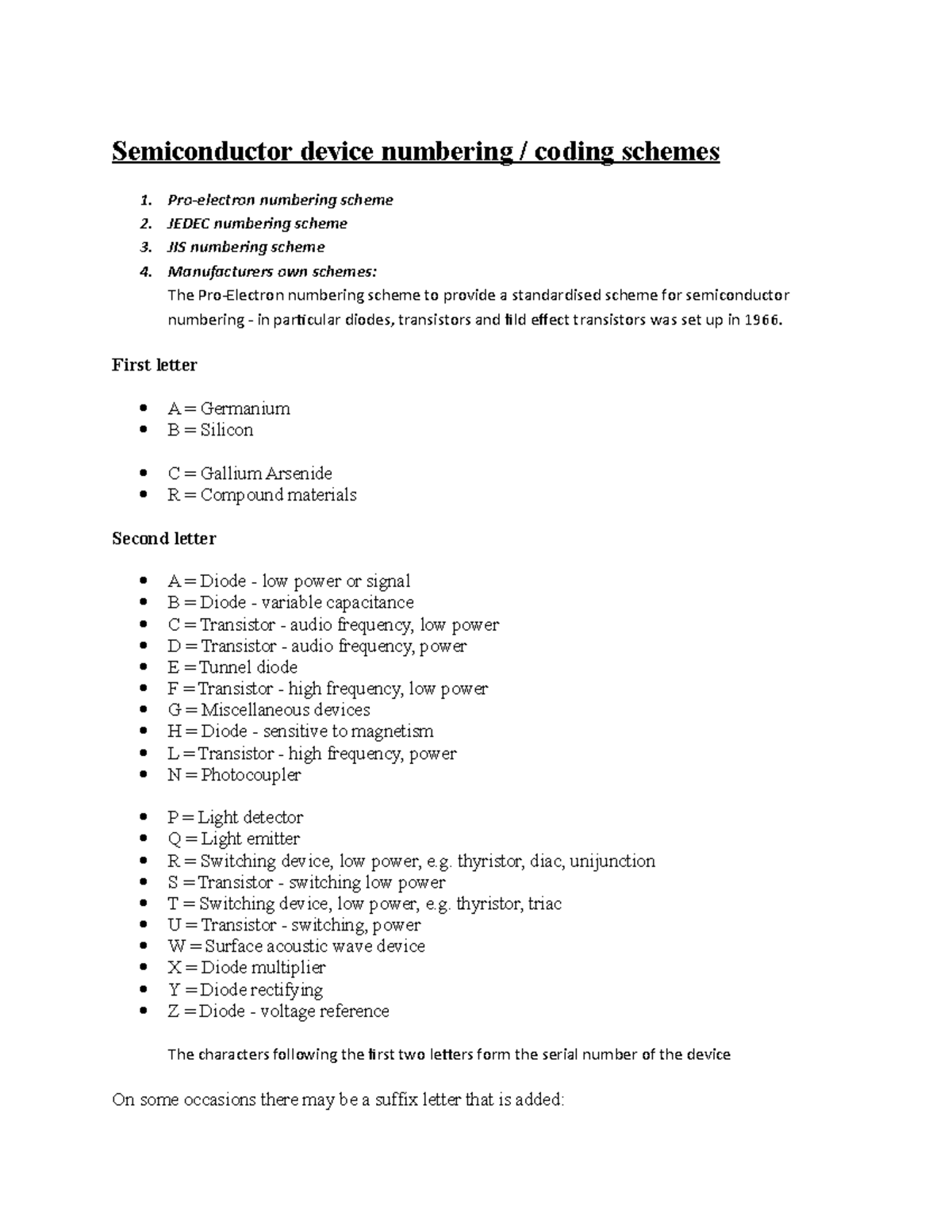 Semiconductor device numbering Proelectron numbering scheme 2. JEDEC