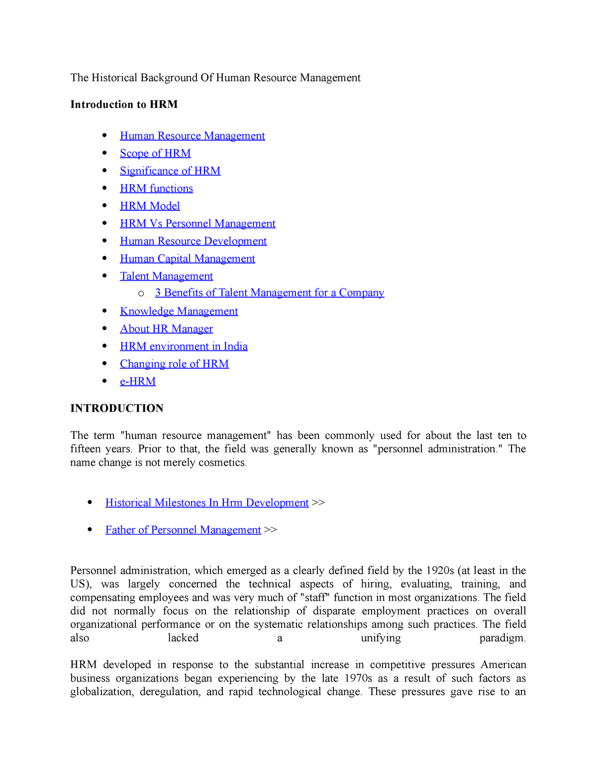 Human Resource Management Notes - The Historical Background Of Human ...