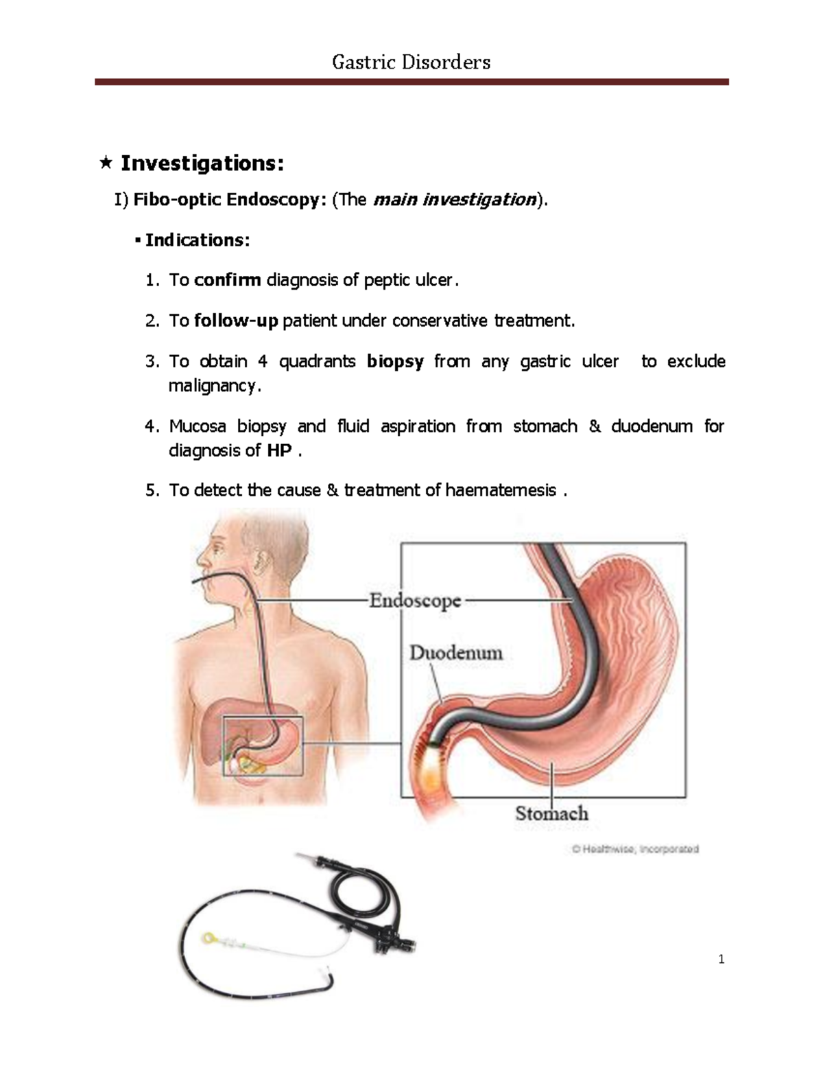 Chronic peptic ulcer 2 GIT surgery Investigations I) Fibooptic