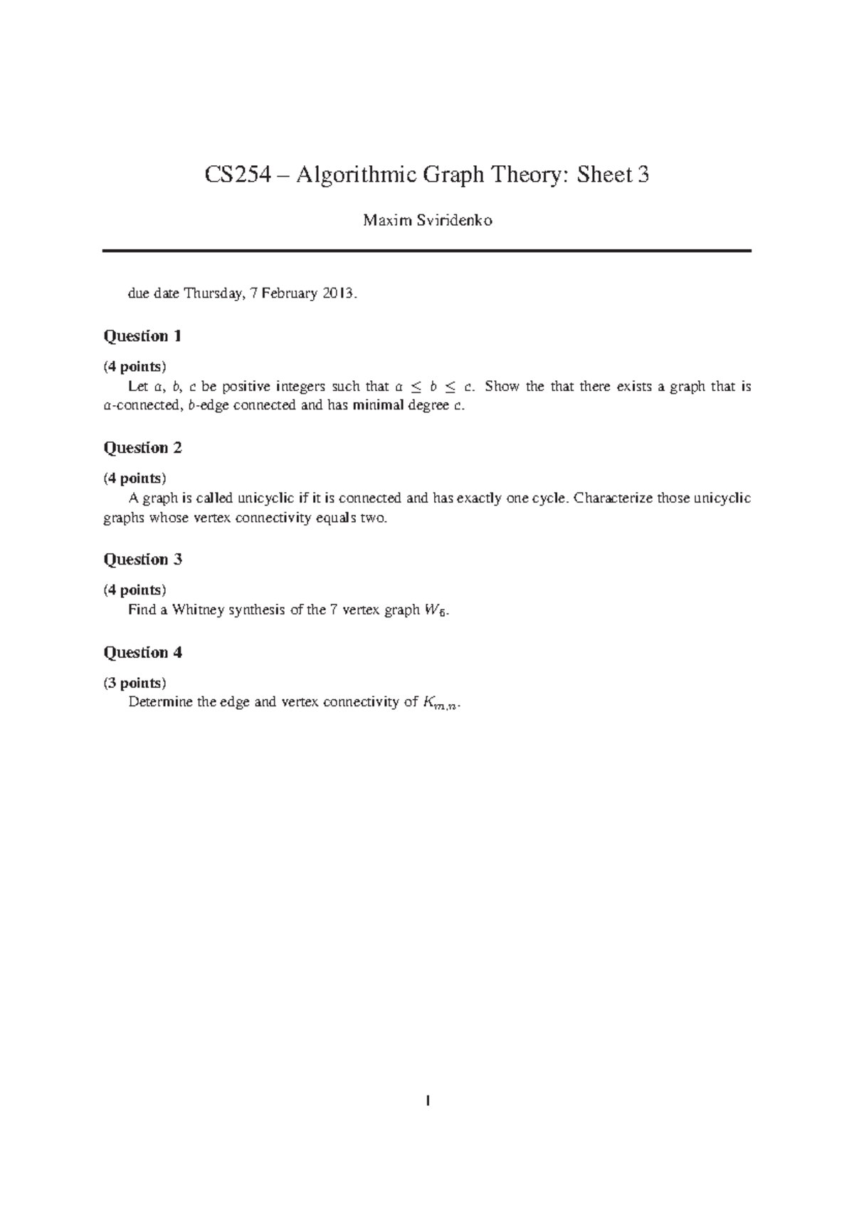 Assignment 3 - Questions - CS254 – Algorithmic Graph Theory: Sheet 3 ...