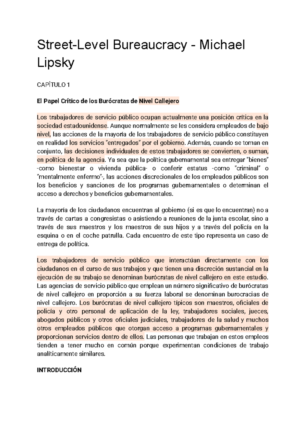 Traduccion del Cap. 1 y 6 de Michael Lipsky StreetLevel Bureaucracy Dilemmas of the