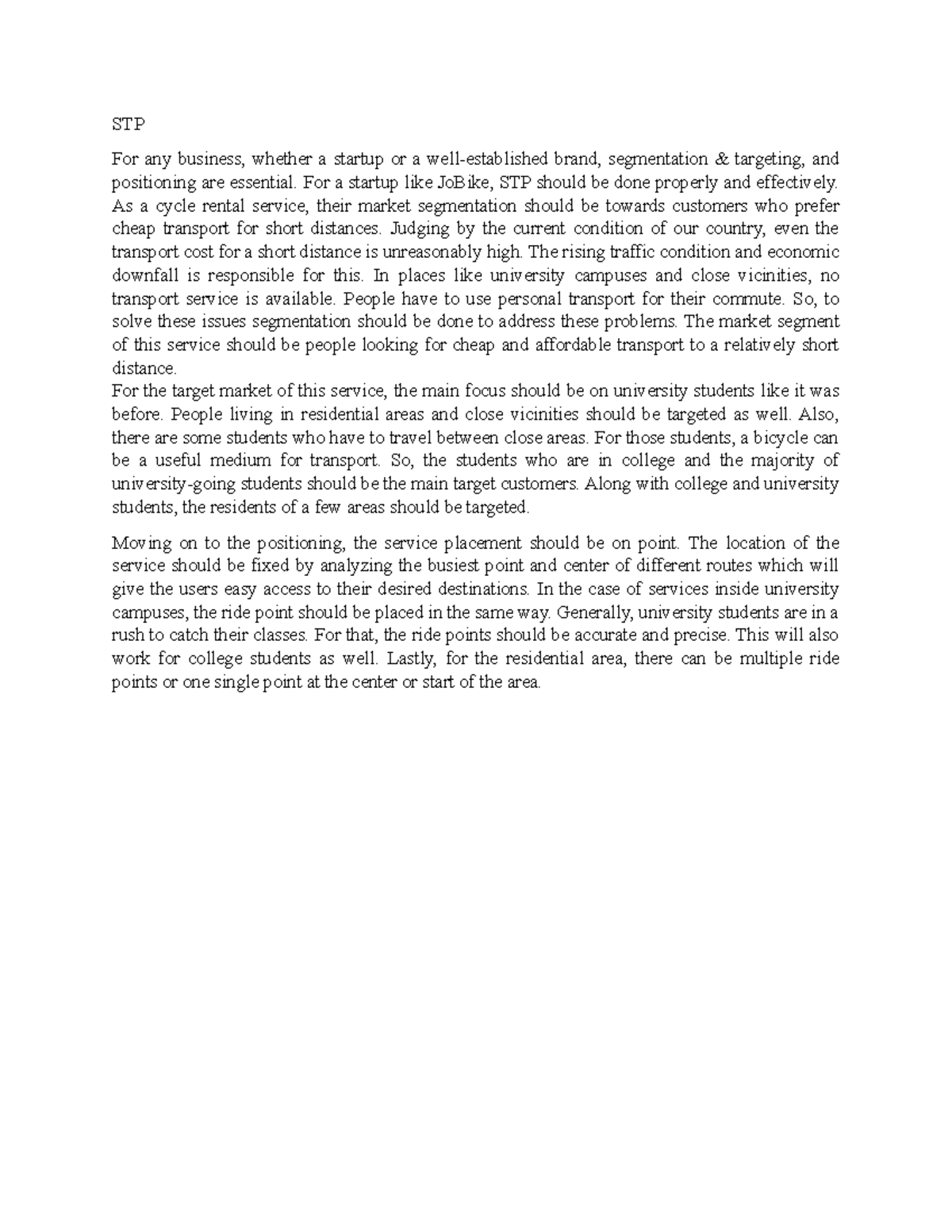 MKT termpaper draft - STP For any business, whether a startup or a well ...