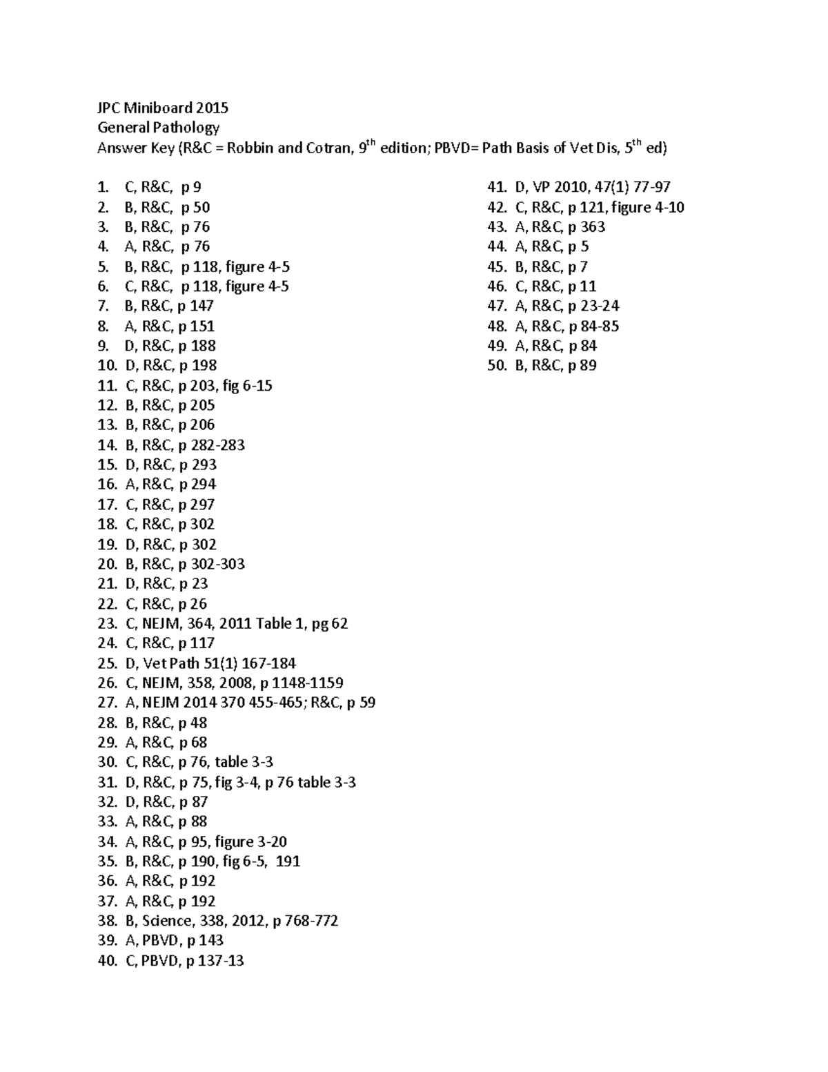 2015-answers - quizz - General Pathology JPC Miniboard C, R&C, p 9 41 ...