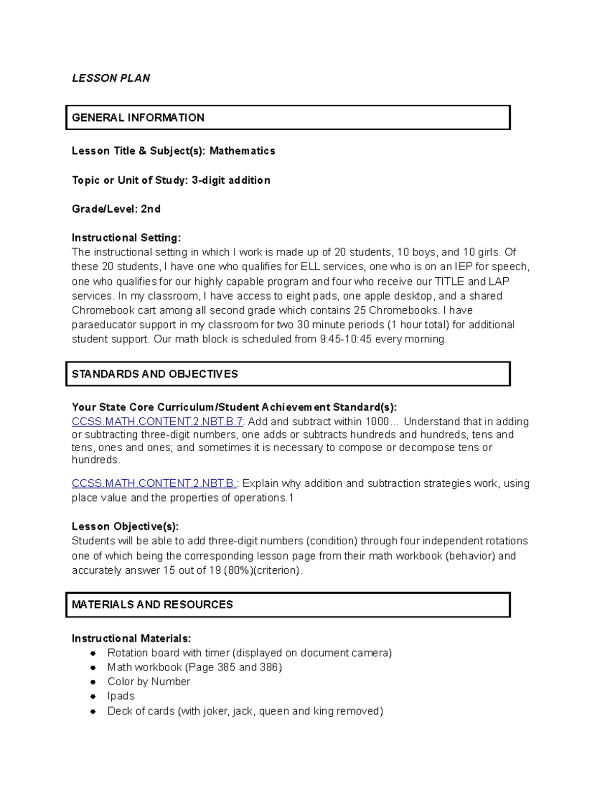TASK 1 Lesson PLAN - LESSON PLAN GENERAL INFORMATION Lesson Title ...