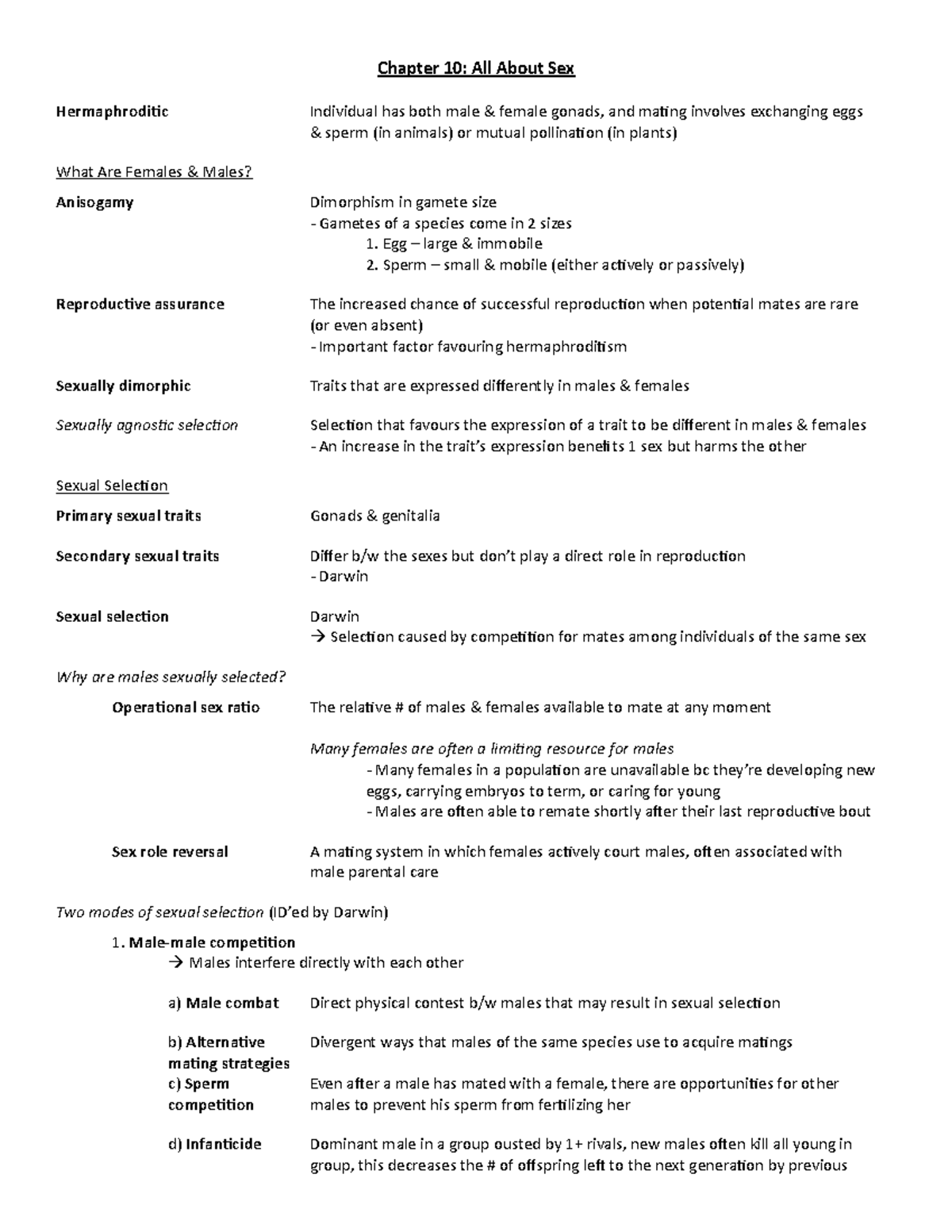 Ch 10 All About Sex Summary Evolution Chapter 10 All About Sex Hermaphroditic Individual 0099