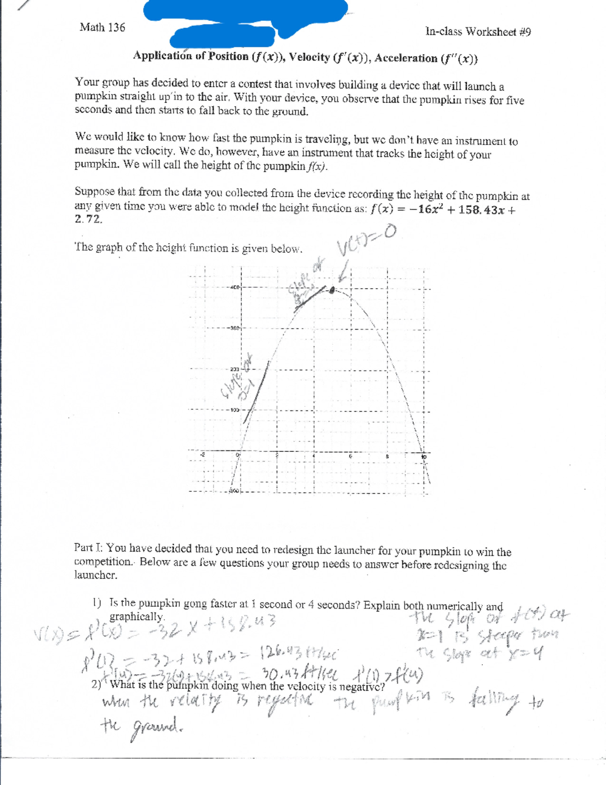 In Class Worksheet 9 MAT 136 Studocu