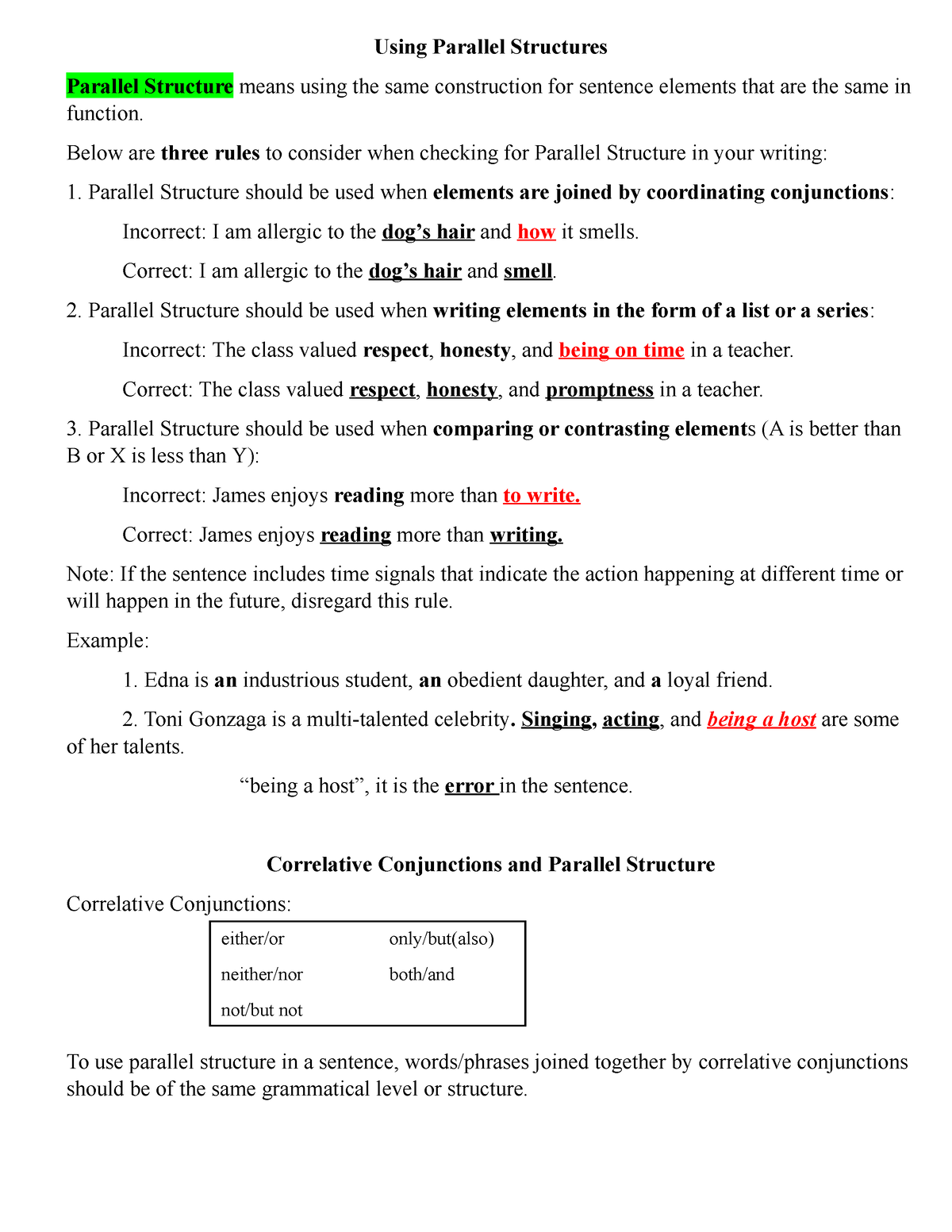 Using Parallel Structures - Using Parallel Structures Parallel ...