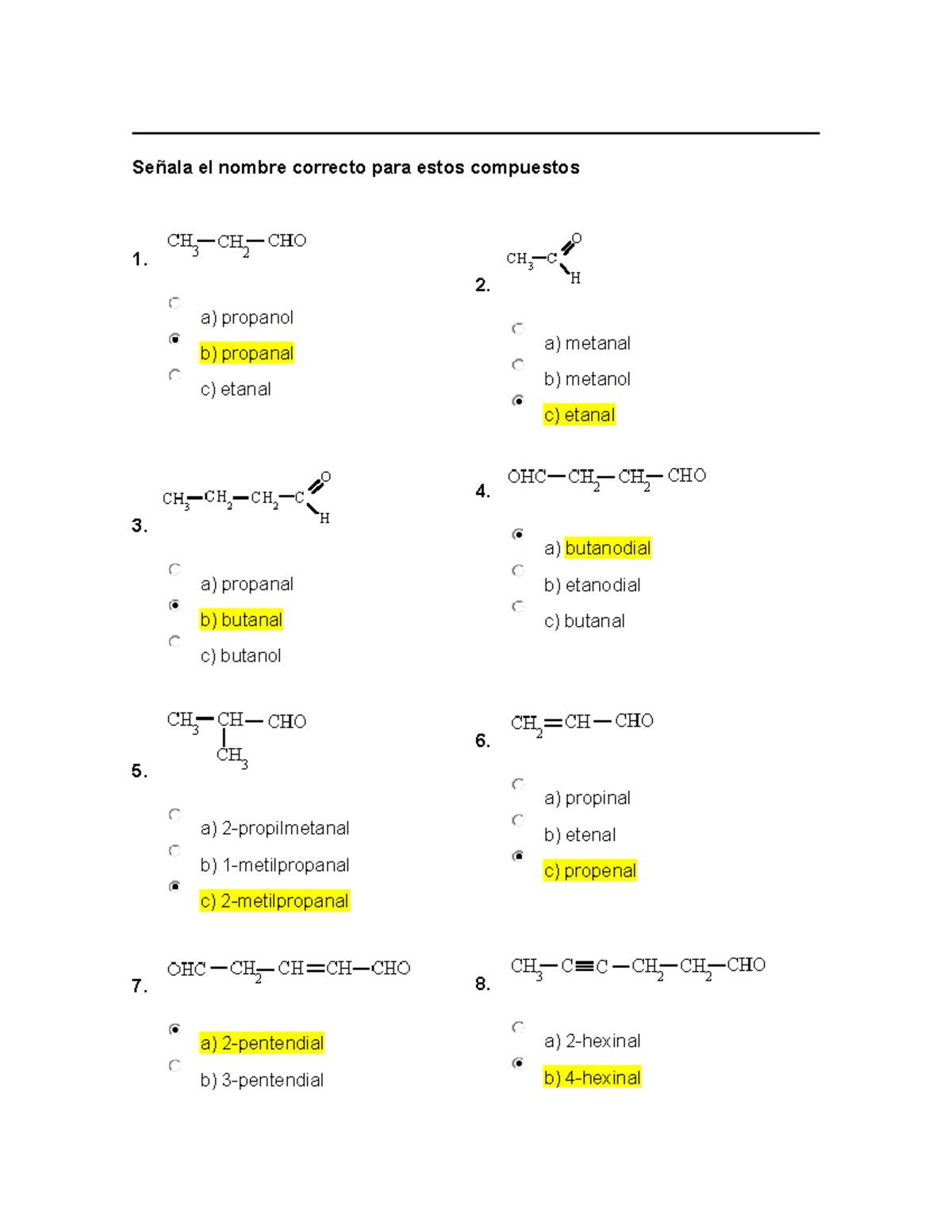 Taller De Aldehidos Y Cetonas - Señala El Nombre Correcto Para Estos ...