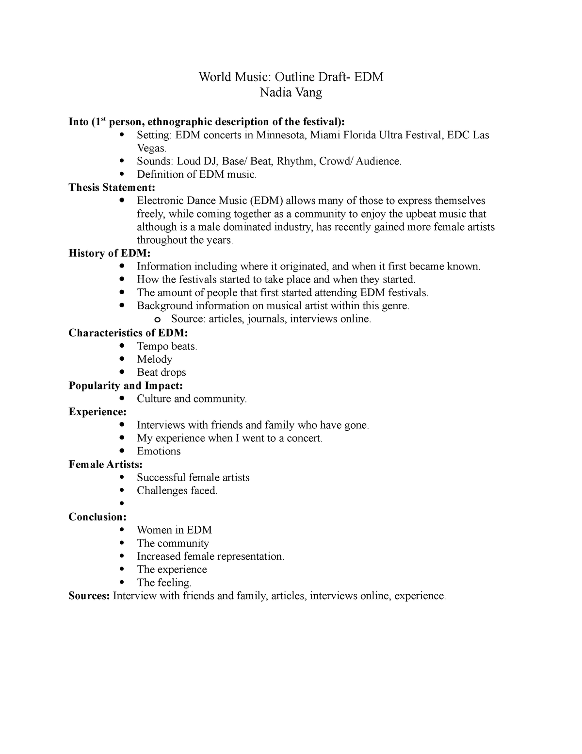 World Music Ethnographic Outline - World Music: Outline Draft- EDM ...